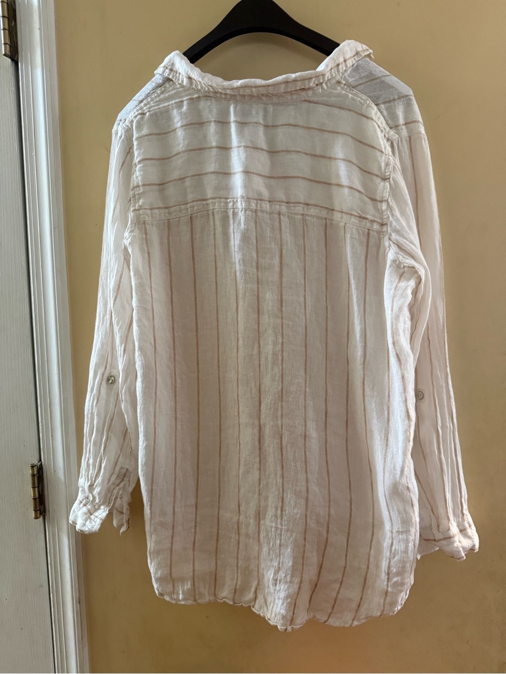 H by Halston Lightweight Linen Cream Stripe Button-Front Women's Top, large - Picture 2 of 5
